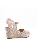 Mixed material wedge sandal