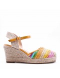 Mixed material wedge sandal