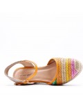 Mixed material wedge sandal