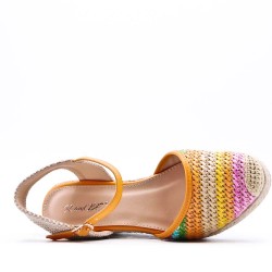 Mixed material wedge sandal