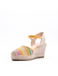 Mixed material wedge sandal