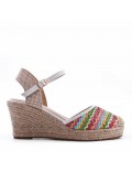 Mixed material wedge sandal