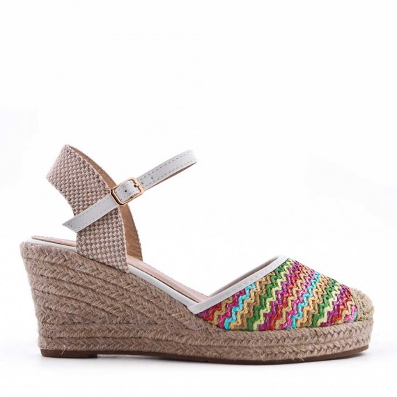 Mixed material wedge sandal