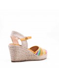 Mixed material wedge sandal