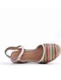 Mixed material wedge sandal