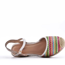 Mixed material wedge sandal