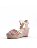 Mixed material wedge sandal