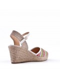 Mixed material wedge sandal