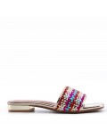 Low-heel sandal in mixed materials for women