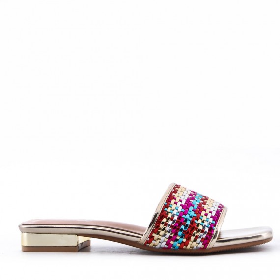 Low-heel sandal in mixed materials for women