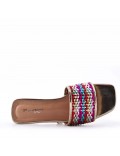 Low-heel sandal in mixed materials for women