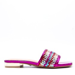 Low-heel sandal in mixed materials for women