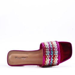 Low-heel sandal in mixed materials for women