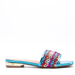 Low-heel sandal in mixed materials for women