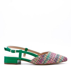 Low-heel sandal in mixed materials for women