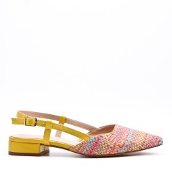 Low-heel sandal in mixed materials for women