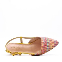 Low-heel sandal in mixed materials for women