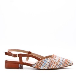 Low-heel sandal in mixed materials for women