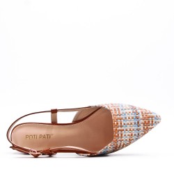 Low-heel sandal in mixed materials for women