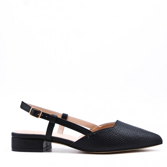 Low-heel sandal in mixed materials for women