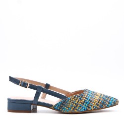 Low-heel sandal in mixed materials for women