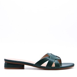 Low-heel sandal in mixed materials for women