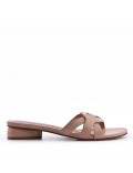 Low-heel sandal in mixed materials for women