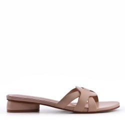 Low-heel sandal in mixed materials for women