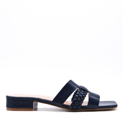 Low-heel sandal in mixed materials for women