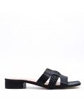 Low-heel sandal in mixed materials for women