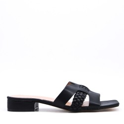 Low-heel sandal in mixed materials for women