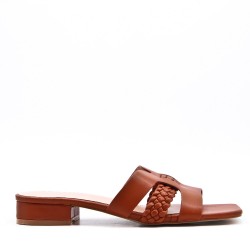 Low-heel sandal in mixed materials for women