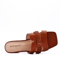 Low-heel sandal in mixed materials for women