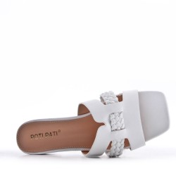 Low-heel sandal in mixed materials for women