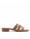 Low-heel sandal in mixed materials for women