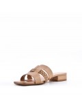 Low-heel sandal in mixed materials for women