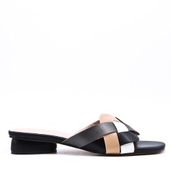 Low-heel sandal in mixed materials for women