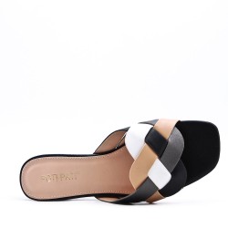 Low-heel sandal in mixed materials for women