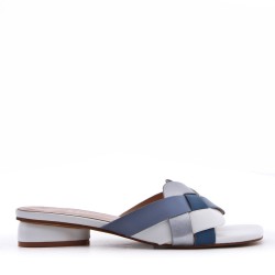 Low-heel sandal in mixed materials for women