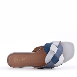 Low-heel sandal in mixed materials for women