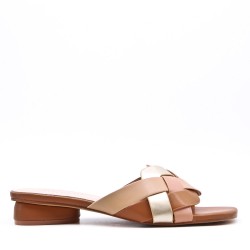Low-heel sandal in mixed materials for women