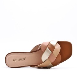 Low-heel sandal in mixed materials for women