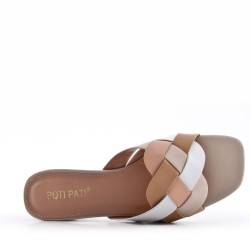 Grande taille 38-42 Sandale à petit talon en simili cuir pour femme