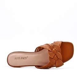 Grande taille 38-42 Sandale à petit talon en simili cuir pour femme