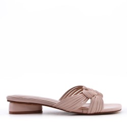 Low-heel sandal in mixed materials for women