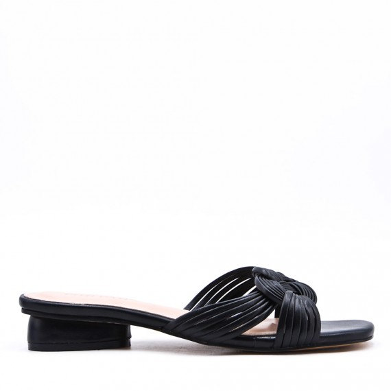 Low-heel sandal in mixed materials for women