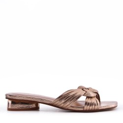 Low-heel sandal in mixed materials for women