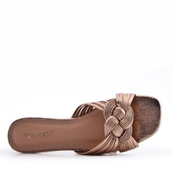 Low-heel sandal in mixed materials for women