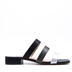 Low-heel sandal in mixed materials for women