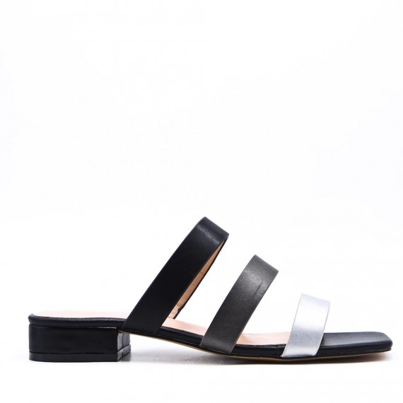 Low-heel sandal in mixed materials for women